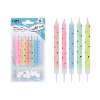 Świeczki urodzinowe PASTEL DOTS 8 szt. 62075