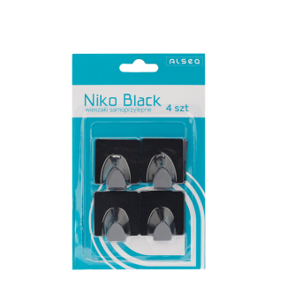 Komplet wieszaków samoprzylepnych kwadratowych NIKO BLACK 4 sztuki 25124