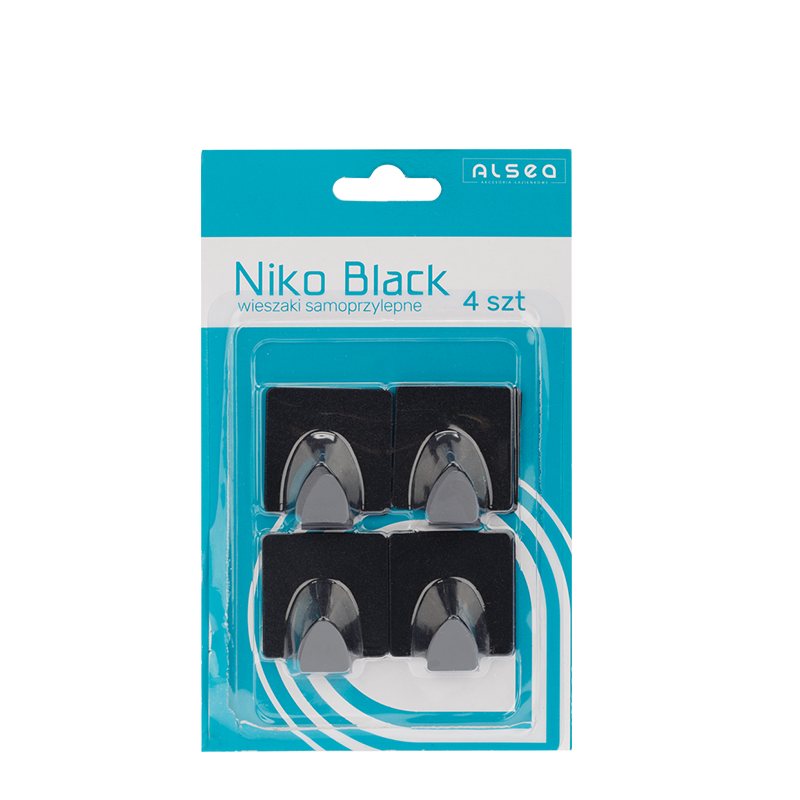 Komplet wieszaków samoprzylepnych kwadratowych NIKO BLACK 4 sztuki 25124