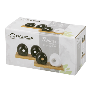 Komplet przyprawników porcelanowych z podstawką bambusową RONNIE 3 elementy 28510B czarny