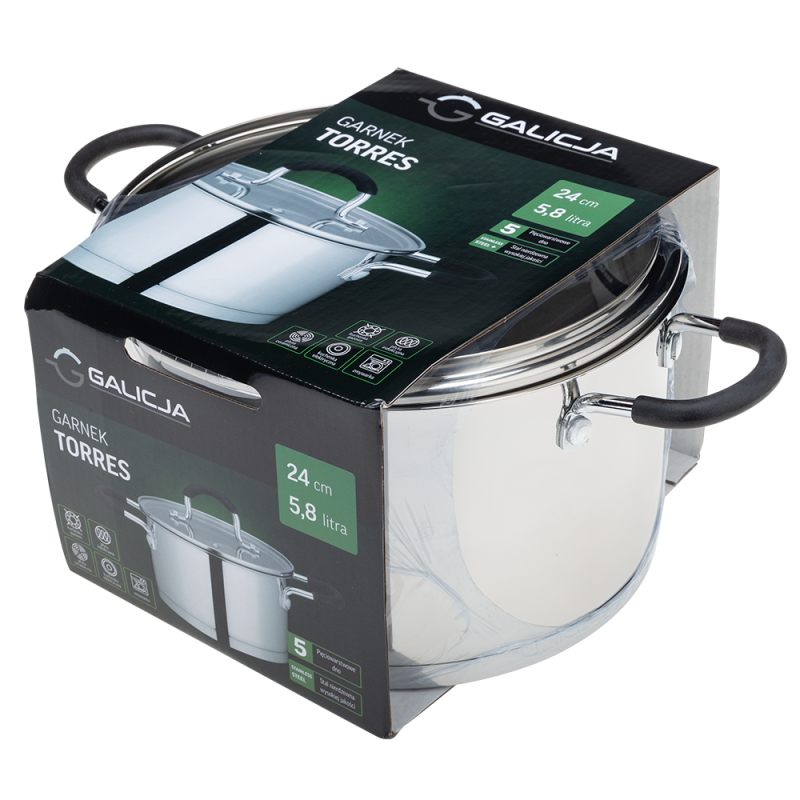Garnek nierdzewny TORRES 24cm/5,8l 31817