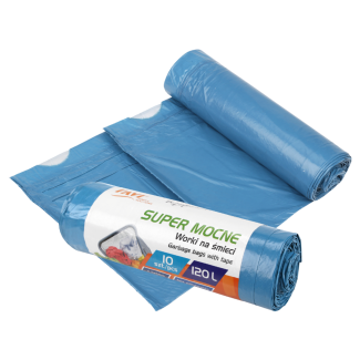 Worki na śmieci z taśmą 120l/10 szt. LDPE niebieskie 10714