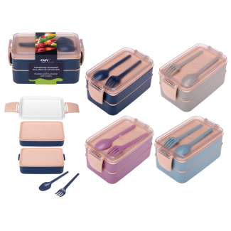 Podwójny pojemnik na lunch ze sztućcami 20273