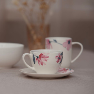 Filiżanka i spodek PINK PETAL 240 ml z porcelany New Bone 91434