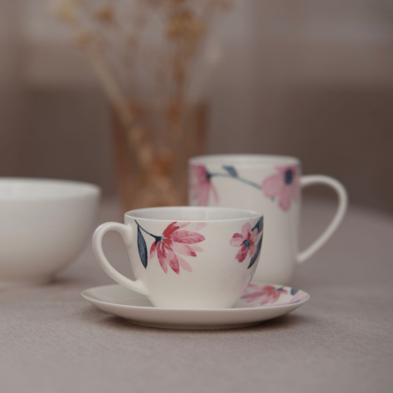 Filiżanka i spodek PINK PETAL 240 ml z porcelany New Bone 91434