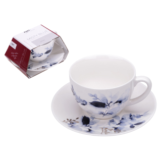 Filiżanka i spodek MISTY BLUE 240 ml z porcelany New Bone 91437