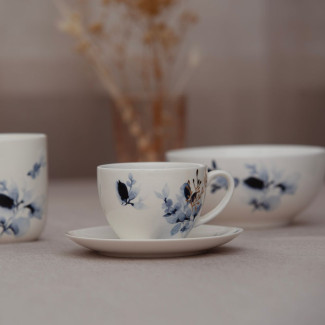 Filiżanka i spodek MISTY BLUE 240 ml z porcelany New Bone 91437