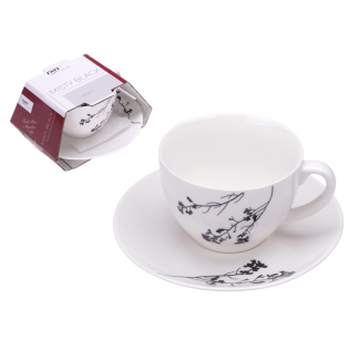 Filiżanka i spodek MISTY BLACK 240 ml z porcelany New Bone 91440