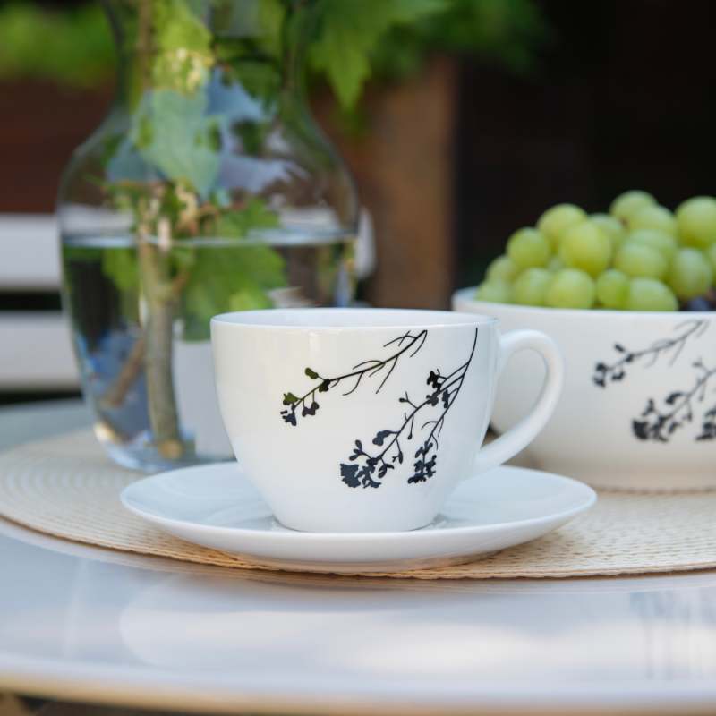 Filiżanka i spodek MISTY BLACK 240 ml z porcelany New Bone 91440