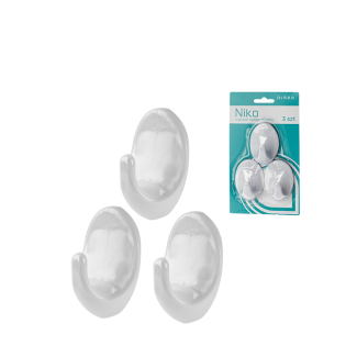 Komplet wieszaków samoprzylepnych plastikowych NIKO 3 sztuki 26258 biały