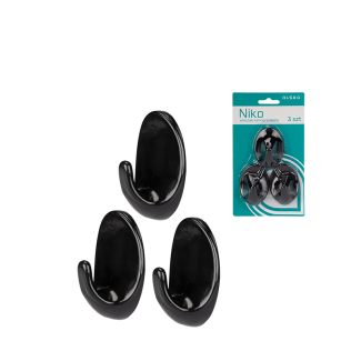 Komplet wieszaków samoprzylepnych plastikowych NIKO 3 sztuki 26258 czarny