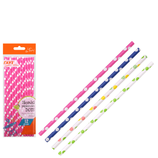 NJB Słomki papierowe DOTS 12szt 20344