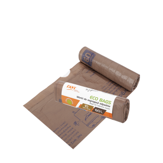 Worki do segregacji odpadów z taśmą ECO BAGS 60L brązowe 10 sztuk RAVI
