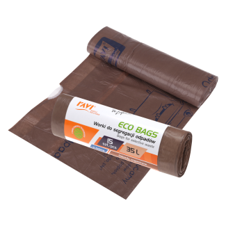 Worki do segregacji odpadów z taśmą ECO BAGS 35L brązowe 15 sztuk RAVI