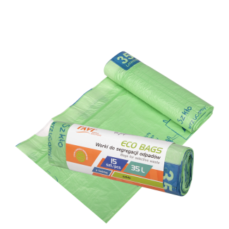 Worki do segregacji odpadów z taśmą ECO BAGS 35L zielone 15 sztuk RAVI