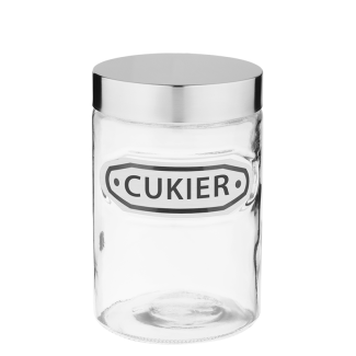 Pojemnik spożywczy szklany przezroczysty z etykietką cukier 1250ml Ozzy