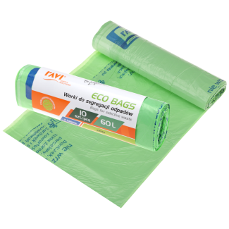 Worki do segregacji odpadów z taśmą ECO BAGS 60L zielone 10 sztuk RAVI