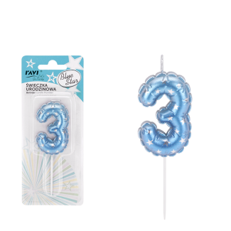 Świeczka urodzinowa BLUE STAR Cyferka 3 RAVI