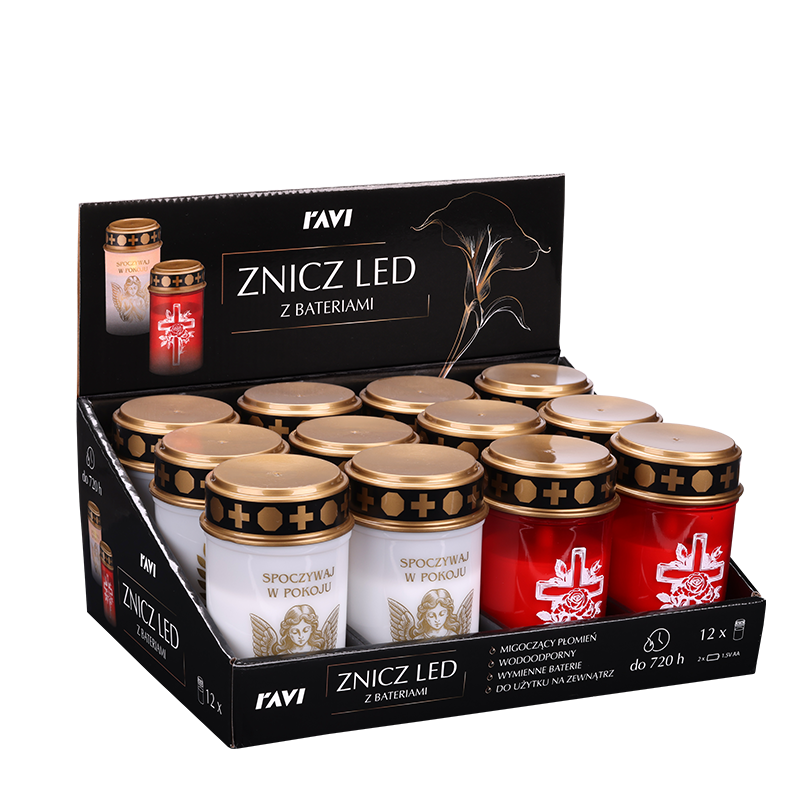 Znicz LED z nadrukiem i bateriami 90250